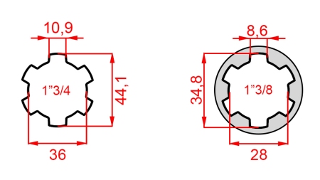 KARDAN ADAPTER MET PEN VAN 1-3/8 NAAR 1-3/4 (165 mm)