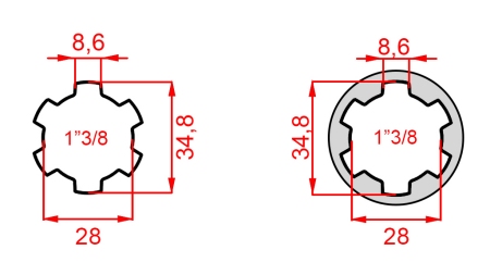 KARDANSKI NASTAVEK Z ZATIČEM iz 1-3/8  na 1-3/8 (150 mm)