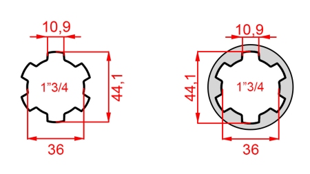 KARDĀNA ADAPTERIS AR TAPU NO 1-3/4 UZ 1-3/4 (165 mm)