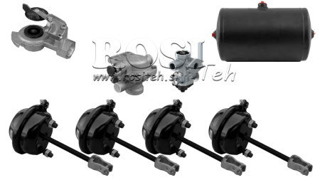 CONJUNTO DE FREIOS A AR PARA REBOQUE SISTEMA COMPLETO DE CIRCUITO ÚNICO 4 CILINDROS