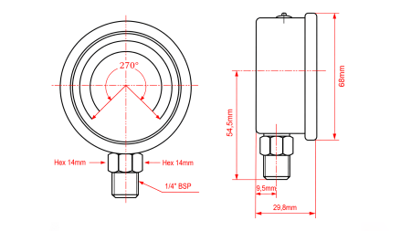 MANOMETER DN63 VERTICAL 0 - 20 BAR - 1/4