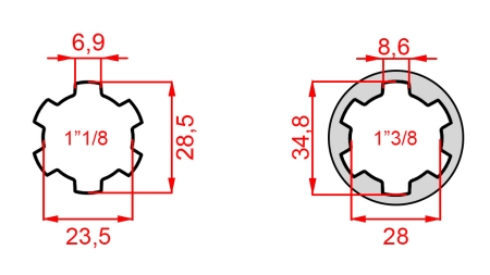 PTO ADAPTER FROM 1-3/8 TO 1-1/8 (140 mm)