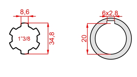 ADAPTER KARDANA 1-3/8 - OTWÓR fi 20 mm (145 mm)