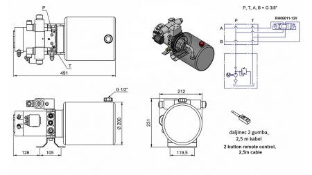MINI HÜDRAULILINE JÕUÜKSUS 12V DC - 1.6kW = 2.1cc - 8 lit - kahe suunaga seade (metall)