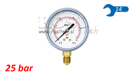 MANOMETRO DN63 VERTICAL 0 - 25 BAR - 1/4