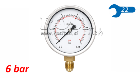 MANOMETRS DN100 VERTIKĀLS 0 - 6 BAR - 1/2
