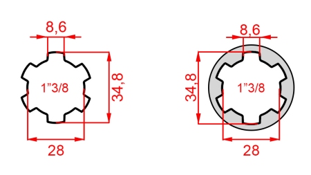 KARDĀNA ADAPTERIS NO 1-3/8 UZ 1-3/8 (150 mm)