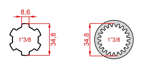 KARDAN ADAPTER VAN 1-3/8 (21 SPLINES) NAAR 1-3/8 (150 mm)