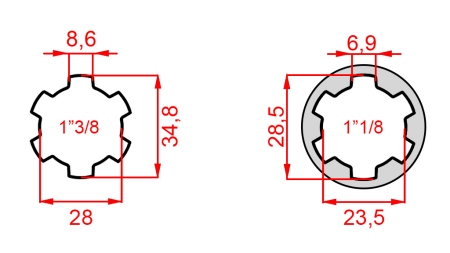 PTO ADAPTER ADAPTER FROM 1-1/8 TO 1-3/8 (47,5 mm)