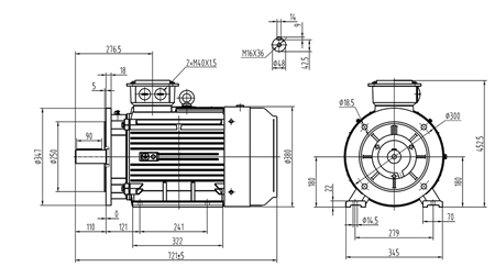 18.5KW-ELEKTRISKAIS MOTORS Y3 180M-4_1470RPM 3FĀZU KĀJAS+FLANGE-B3B5