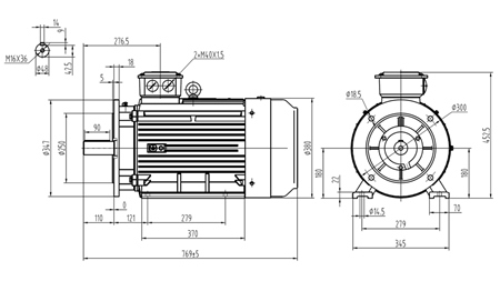 22KW-ELEKTRISKAIS MOTORS Y3 180L-4_1470RPM 3FĀZU KĀJAS+FLANGE-B3B5