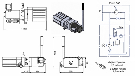 MINI HÜDRAULILINE ÜKSUS 24V DC - 0.8KW = 0.5CC - 1.5 LIITRID - ÜHEKÜLGNE ÜKSUS (PVC) KÄSIPUMPAGA