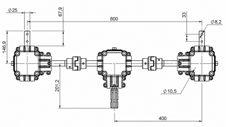 WINKELGETRIEBE MIT SICHERHEITSSYSTEM 1:1,44 (27HP-20kW) FÜR MISTSTREUER L:800 - ALU