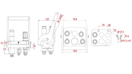 MULTI-FASTER KOPPLING 3PLV 5VÄGS BSP 3×3/8 2×9/16 MOBIL DEL