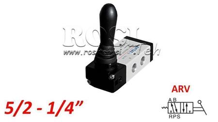 PNEUMATICKÝ RUKOJMOVÝ VENTIL 5/2 1/4 PRT-0852-ARV NÁVRAT S PRUŽINOU