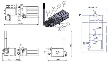 AGREGADO HIDRÁULICO MINI 12V DC - 0.8kW = 0.5cc - 1.5 lit - unidade monofásica (PVC) com bomba manual