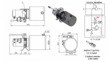 MINI HYDRAULIC POWER-PACK 24V DC - 2.2kW = 2.1cc - 8 liters - single-phase unit WITH MANUAL PUMP