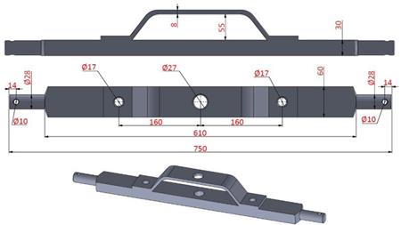 HYDRAULICKÝ KROSSBAR TRAKTORA KATEGÓRIA 2 S MONTÁŽNYM DRŽIAKOM (L-750mm)