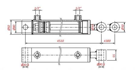 CILINDRO HIDRÁULICO PARA REBOQUE - FURO 80/50-4300