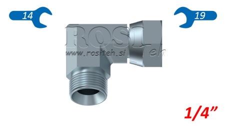 HIDRAULISKAIS ELBOW 90° BSP ĪSSA GRIEŽAMĀ NUT-VĪRIEŠA 1/4
