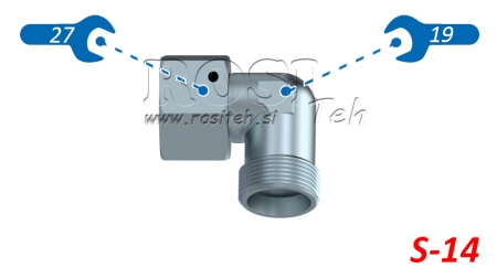 HIDRAVLIČNO KOLENO 90° S-14 Z VRTLJIVO MATICO M22x1,5