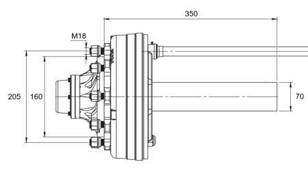 PUSASS AR BREMZĒM - 3600 kg (6 SKRŪVES) - 350 mm