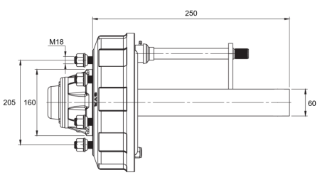 PUSASS AR BREMZĒM - 2700 kg (6 SKRŪVES) - 250 mm