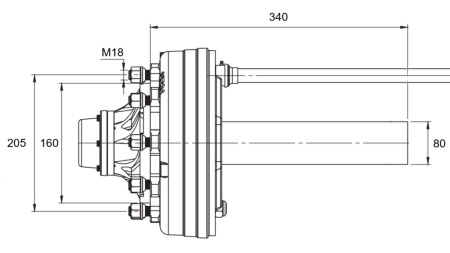 HALVAXEL MED BROMSAR - 4400 kg (6 SKRUVAR) - 340 mm