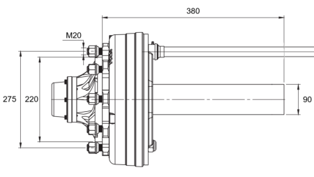HALF AXLE WITH BRAKES - 5000 kg (8 SCREWS) - 380 mm