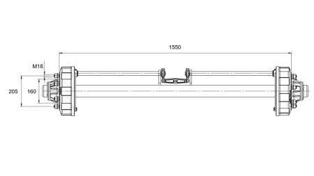 ASS PIEKABEI AR BREMZĒM (6 SKRŪVES) - 3800 kg - 1550 mm