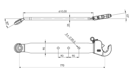 TRĪSPUNKTU UZKARES APAKŠĒJĀS SVIRAS CAT. 2 - 70x20 mm - 770 mm (75 HP)