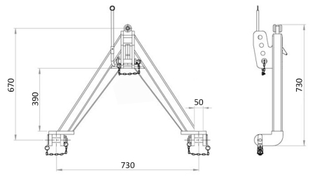 PRIEKŠĒJAIS TRĪSSTŪRIS TRAKTORA PRIEKŠĒJAI HIDRAULIKAI CAT. 1 - 730 MM - 1200 KG