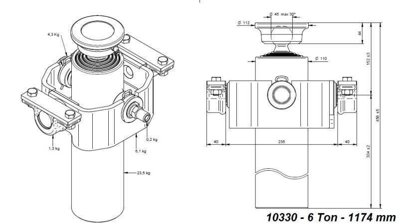 CILINDRO TELESCÓPICO COMPACTO 4 GRAUS 1174mm x110 -BOLA