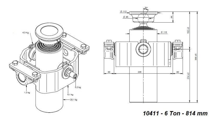 TELESCOPISK SYLINDER KOMPAKT 4 GRADER 814mm x110 -KULE