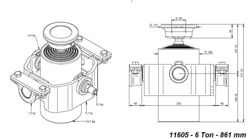 CILINDRO TELESCÓPICO COMPACTO 6 GRAUS 861mm x125 -BOLA