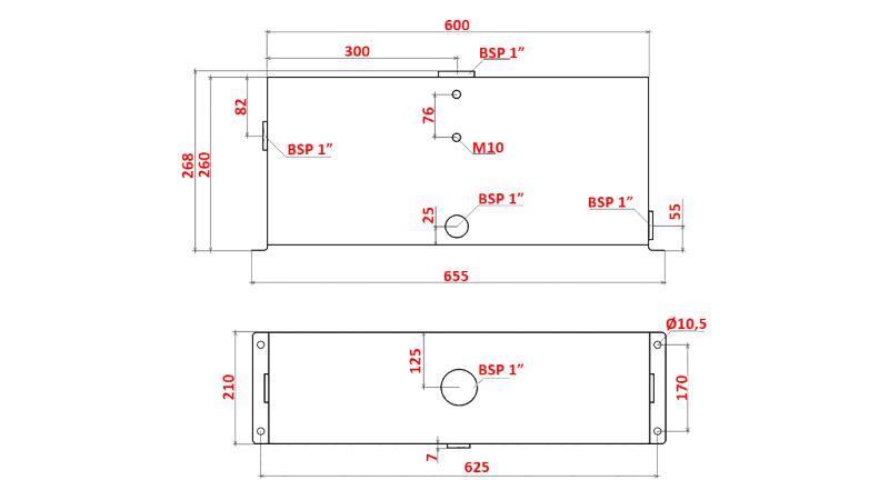 METALLRESERVOAR 25 LITER KUBE 260x210x600mm