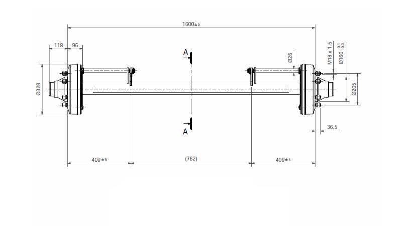 Ass piekabei 8300 kg ar bremzēm (1600 mm)