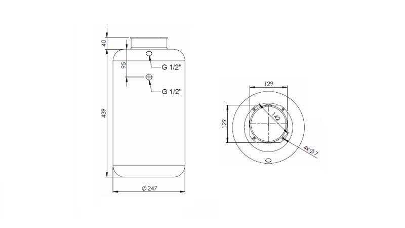 METĀLA TVERTNE ROLL PP 20 LITRI HORIZONTĀLI-VERTIKĀLI - dimensijas