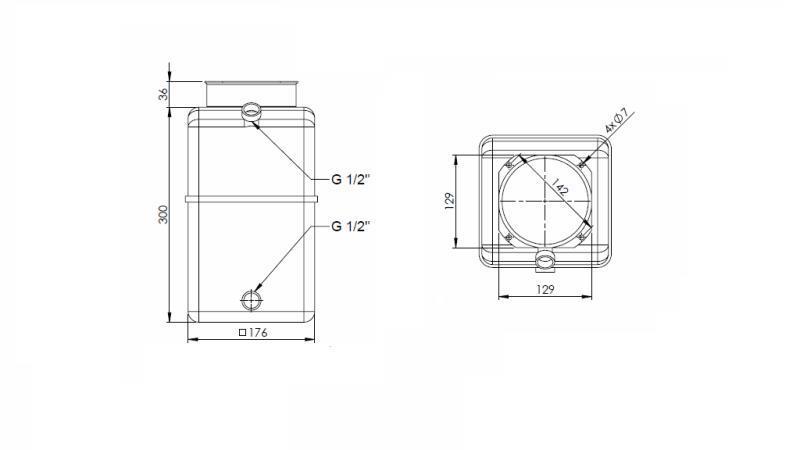 PVC RESERVOAR RULL PP 8 LITER HORIZONTAL-VERTIKAL - dimensjoner