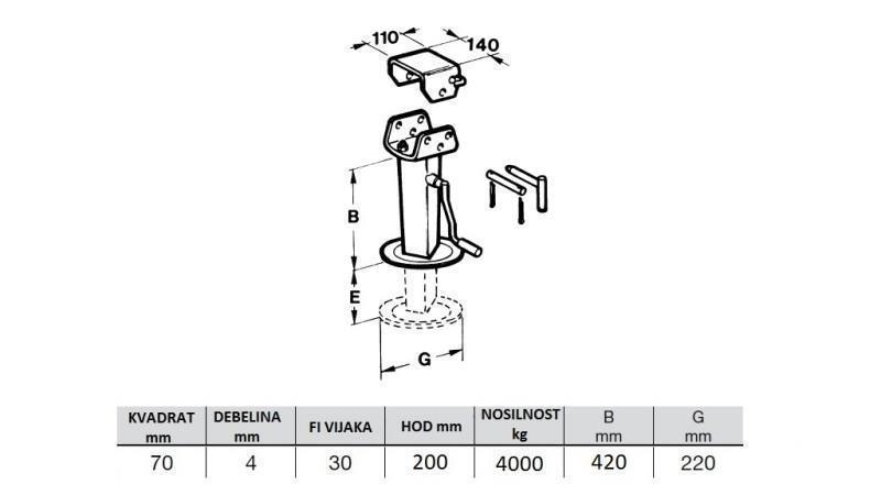 TRÅD STØTTEBEIN - FOLDABLE 200MM - 4000KG - dimensjoner