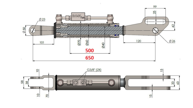 2TON. HIDRAULISKĀ AUGŠĒJĀ SAITE FORK 60/40-150 (500MM-650MM)