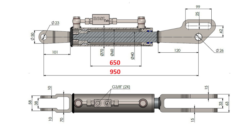 2TON. HYDRAULISK TOPPLENKE FORK 60/40-300 (650MM-950MM)