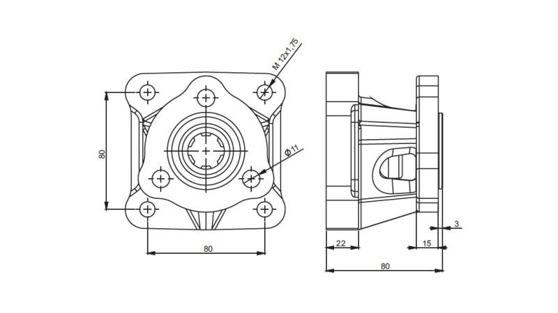 Dimensijas 3X4 ADAPTERIS ČUGUNA PUMPAM