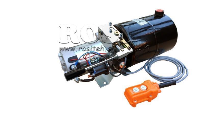 MINI HYDRAULICKÝ AGREGÁT 12V DC - 1.6kW = 2.1cc - 8 lit - jednosměrná montáž S RUČNÍ PUMPOU