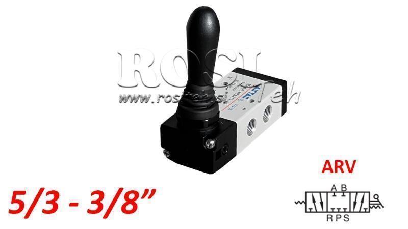 Gaisa rokas vārsts 5/3 3/8 PRT-0852-ARV atgriešana ar atsperi