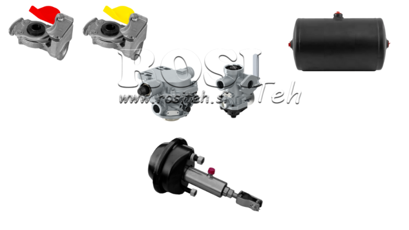 SETT MED LUFT-HYDRAULISKE BREMSE FOR HENGER KOMPLETT DUAL KRETS SYSTEM 1 SYLINDER