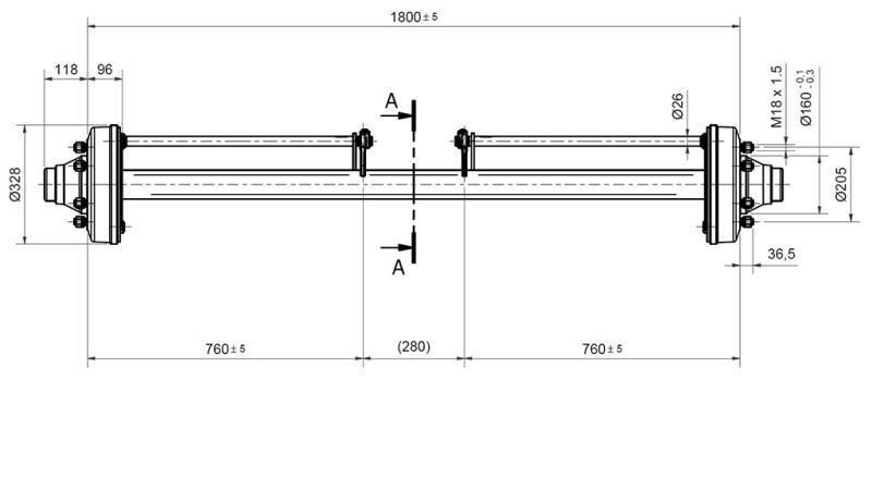 AKSEL FOR HENGER 7200 kg MED BREMSE (1800 mm)