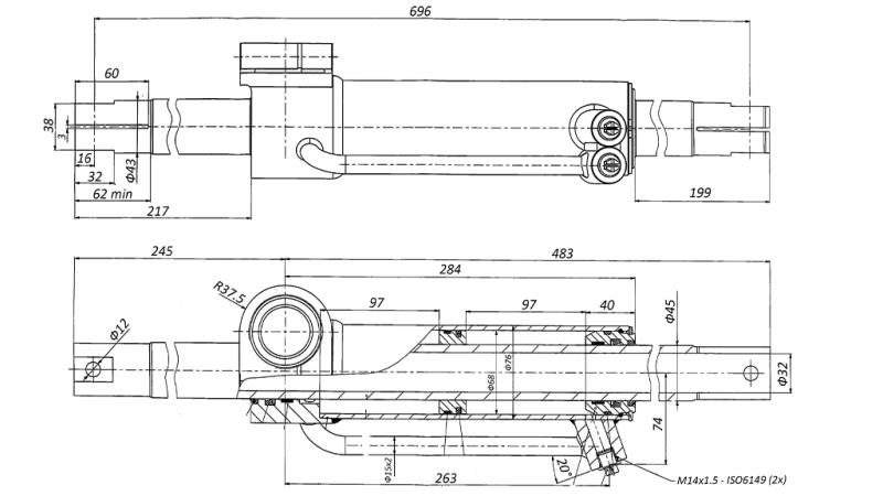 HIDRAULISKAIS STŪRES CILINDRS MASSEY FERGUSON OEM-6202491M91