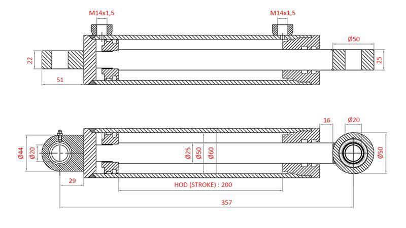 HIDRAULISKAIS STŪRES CILINDRS FIAT-NEW HOLLAND OEM-5142046, 5142052, 5142054, 5143971, 5156717