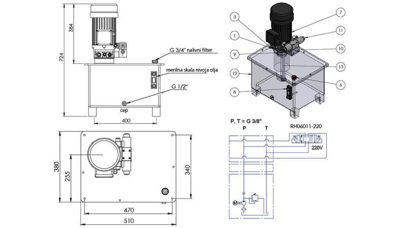 MINI HIDRODINAMISKAIS AGREGĀTS 380V AC (4 kW) - 8 cc - 12 lit/min - tvertne 40 lit